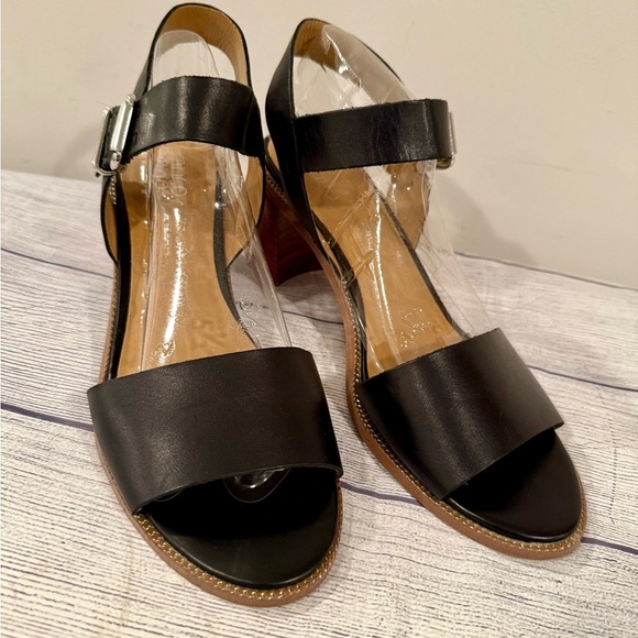 Franco Sarto Black Leather Block Heel Sandals Size 11 - Picture 5 of 14